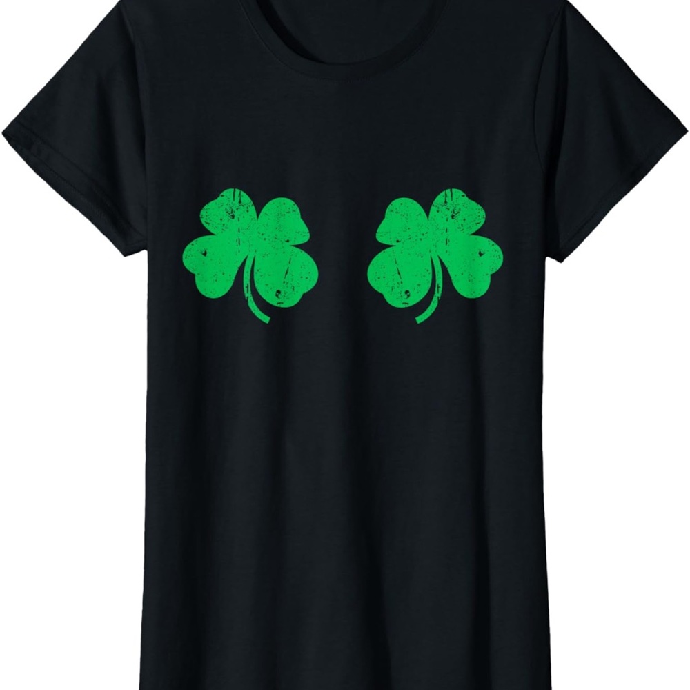 Black T-Shirt with Green Shamrocks